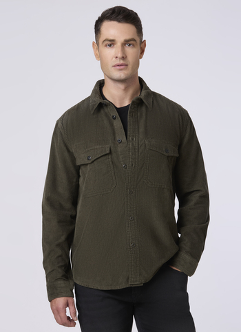 Men Green Corduroy Oversized Shirt With Flap Pocket