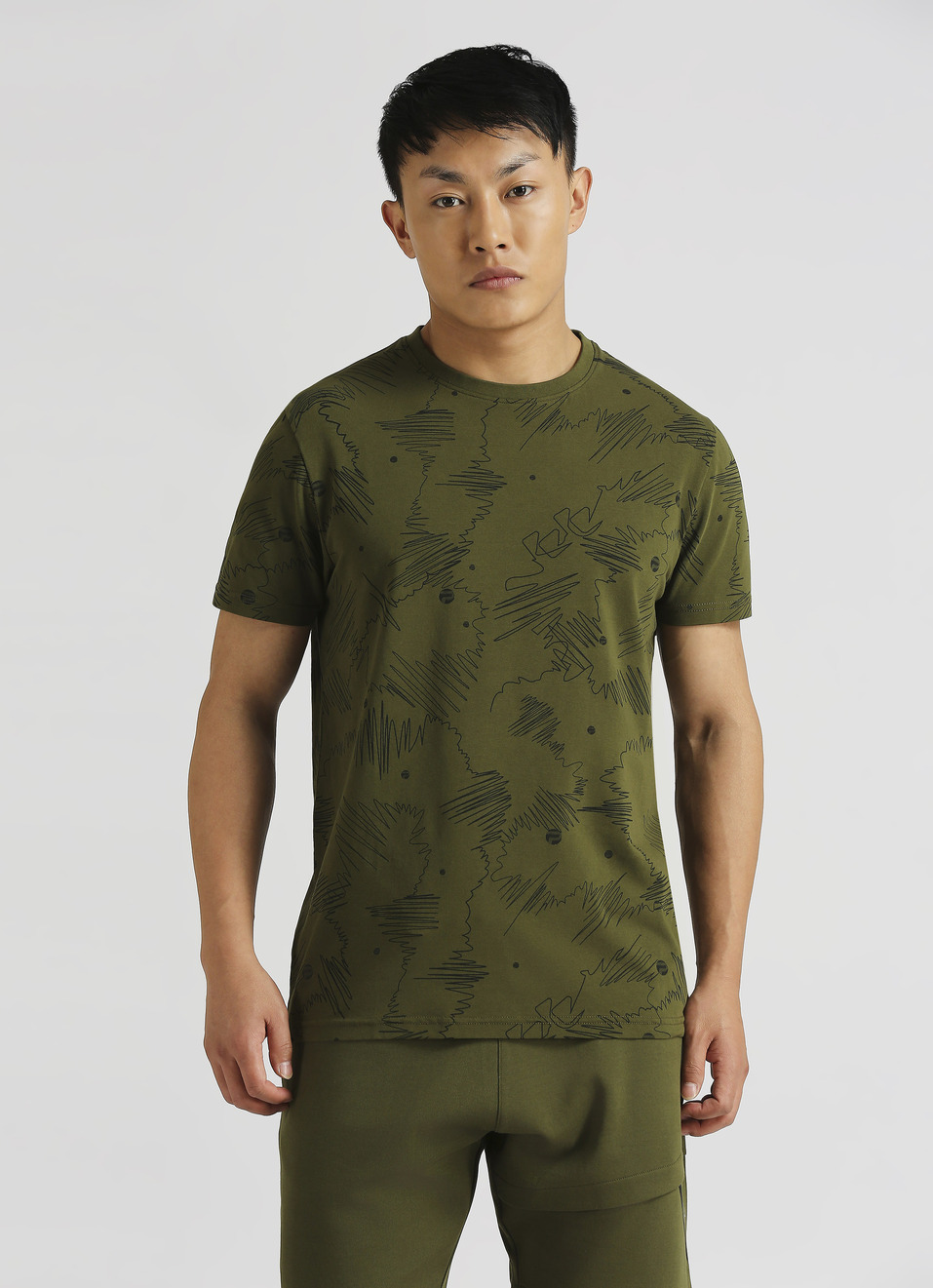 Olive Water Base Print Short Sleeve T-shirt, , large image number 1