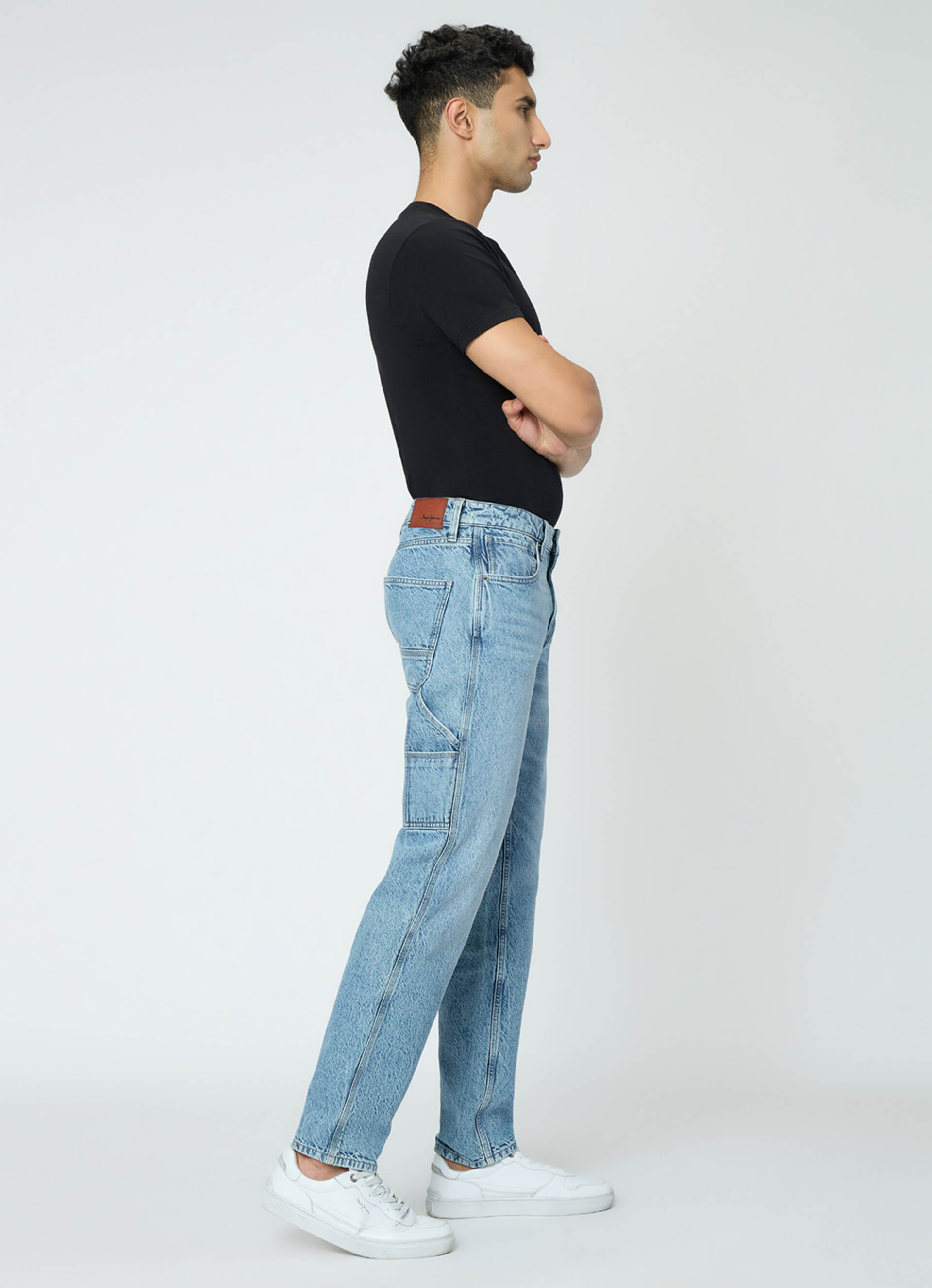 Men Blue Mid Rise Cargo Jeans, , large image number 9