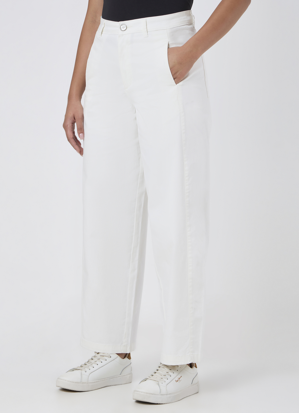 Women Off White Mid Rise Tapered Pants, , large image number 3