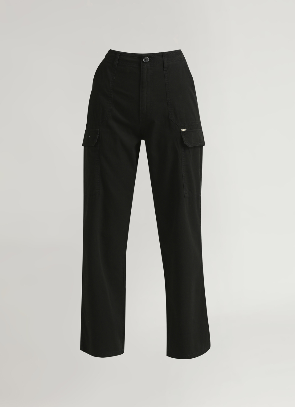 Black High Rise Straight Fit Cargo Pants, , large image number 6