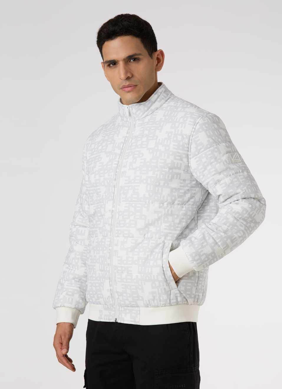 Men White All Over Print Quilted Puffer Jacket, , large image number 3