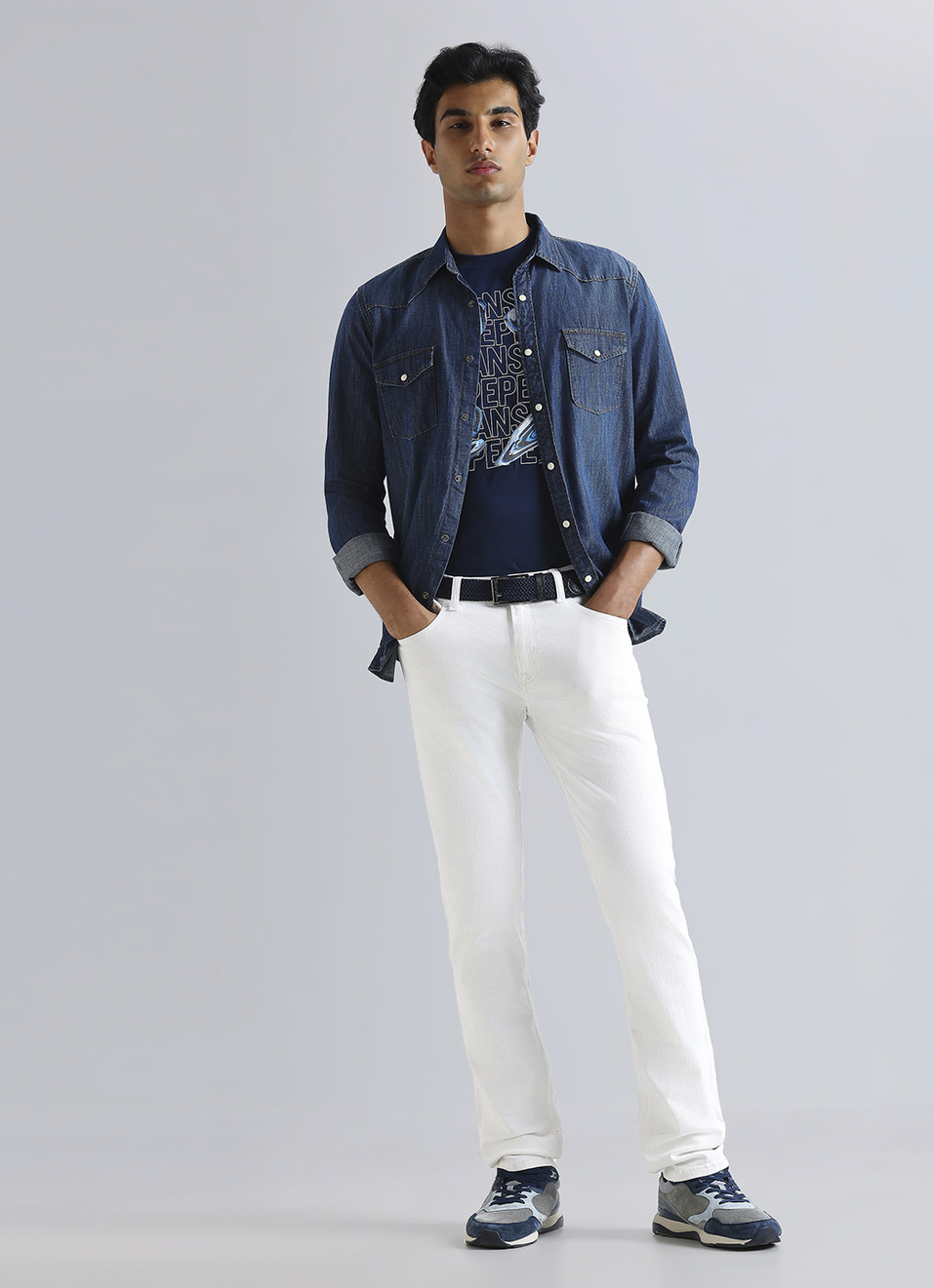 Vapour White Mid Waist Jeans, , large image number 1