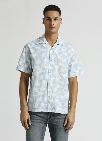 Blue All Over Print Resort Collar Shirt