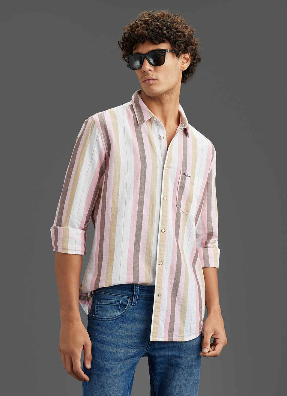 Men Pink Multi-stripe Regular Fit Shirt, , large image number 0