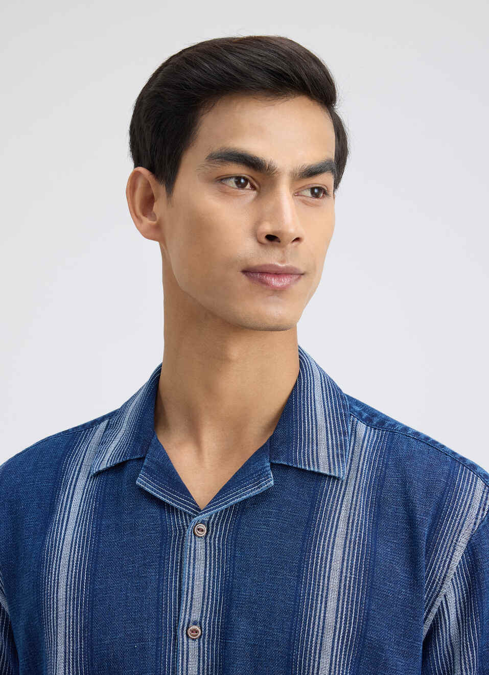 Men Indigo Stripe Short Sleeve Shirt, , large image number 4