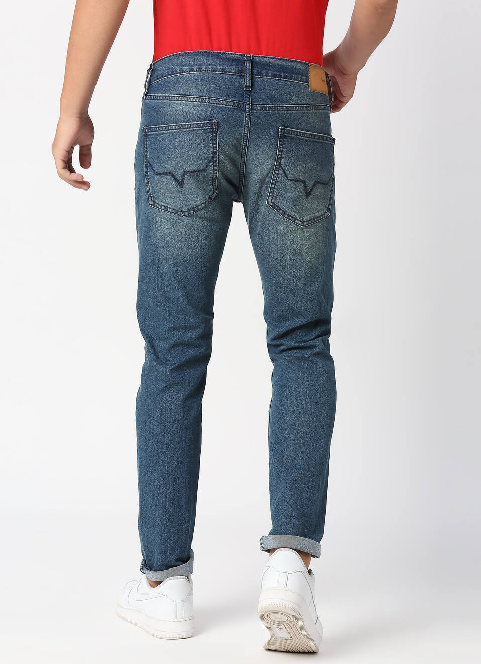 TAPERED VAPOUR Low Rise Jeans, Med Blue Denim, , large image number 1