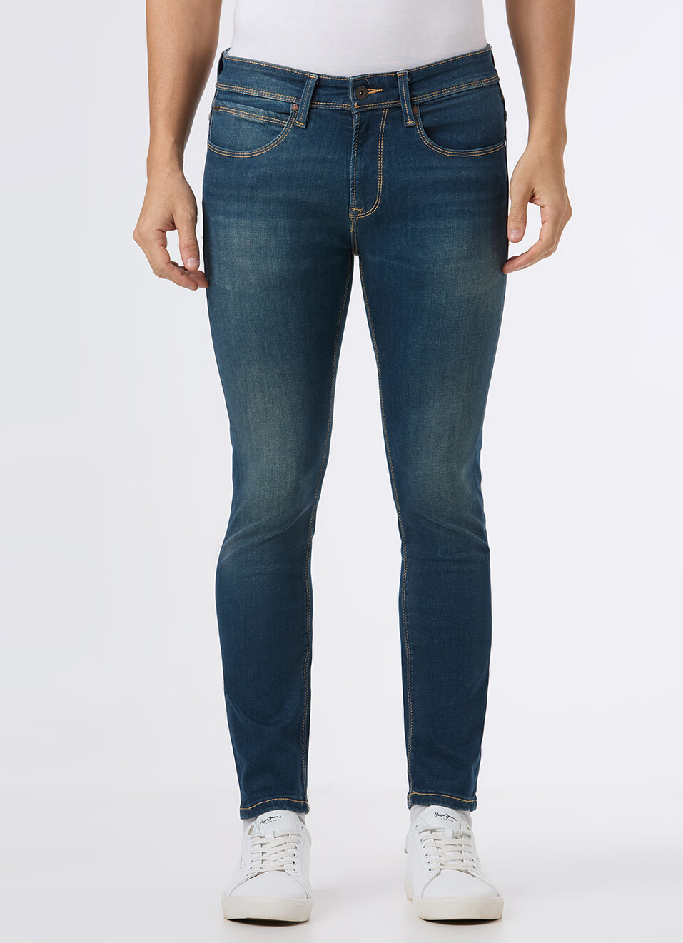Men Blue Mid Rise Skinny Fit Powerflex Jeans, , large image number 6