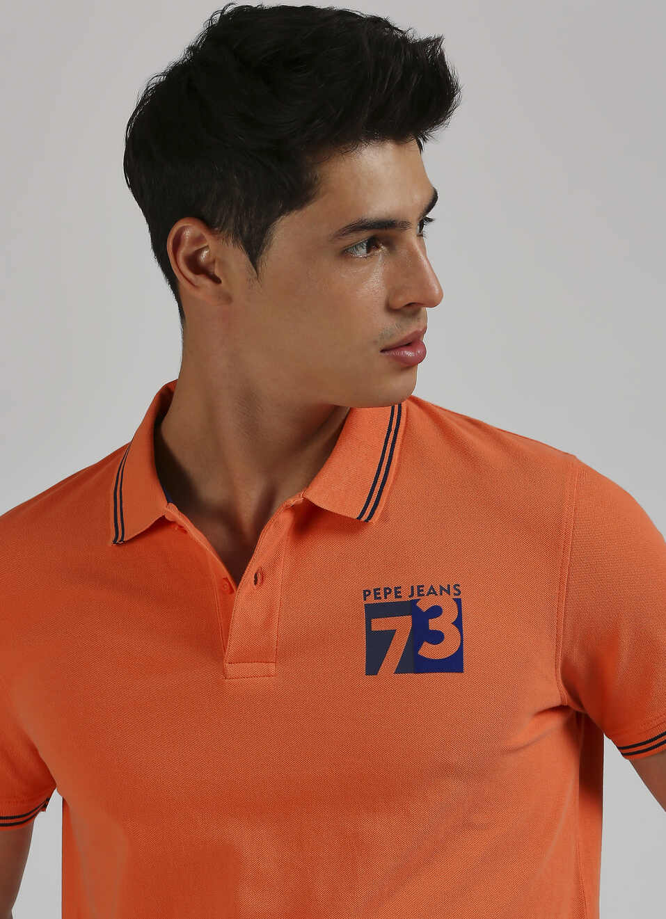 Gold Flock Print Contrast Tipping Detail Polo, , large image number 4