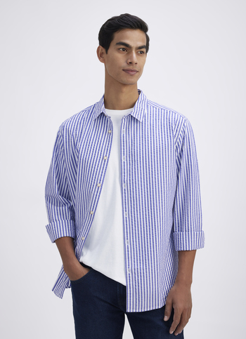 Men Blue Stripe Full Sleeve Shirt