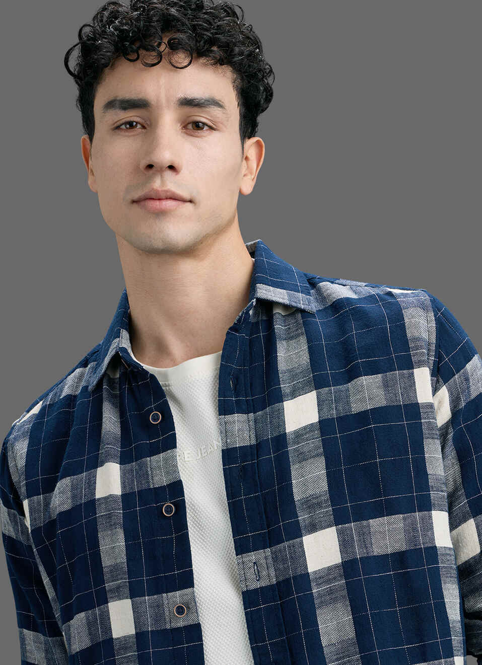 Men Navy Checked Dobby Long Sleeve Shirt, , large image number 4