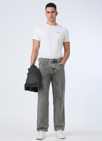 Men Grey Baggy Fit Mid Rise Tapered Jeans