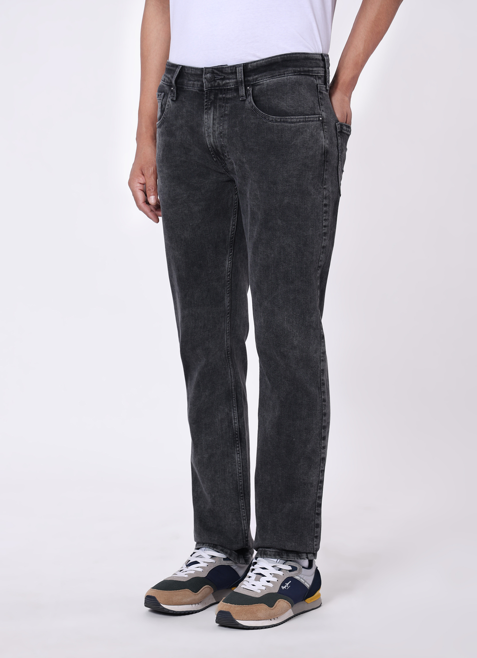 Men Grey Mid Rise Straight Leg Stretchable Jeans, , large image number 3