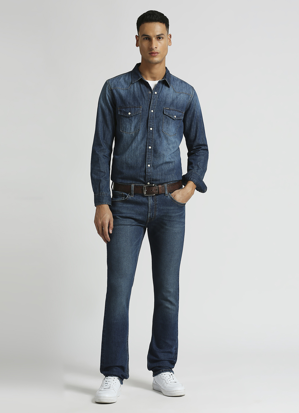 Vapour Dark Blue Mid Rise Slim Fit Jeans, , large image number 1