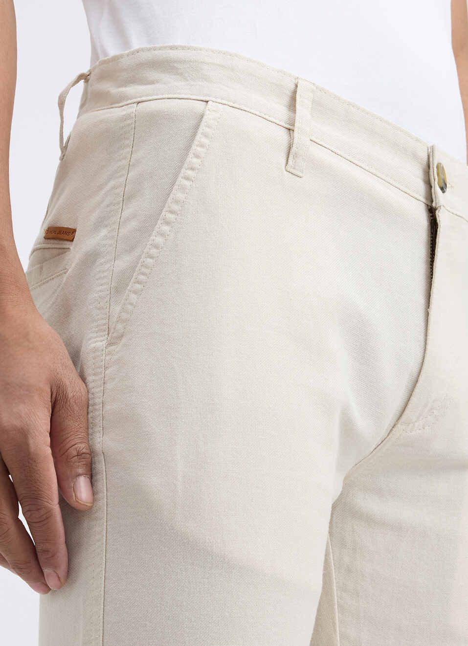 Men Ecru Mid Rise Chinos, , large image number 4