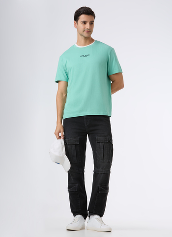 Men Black Mid Rise Multi-pocket Cargo Jeans