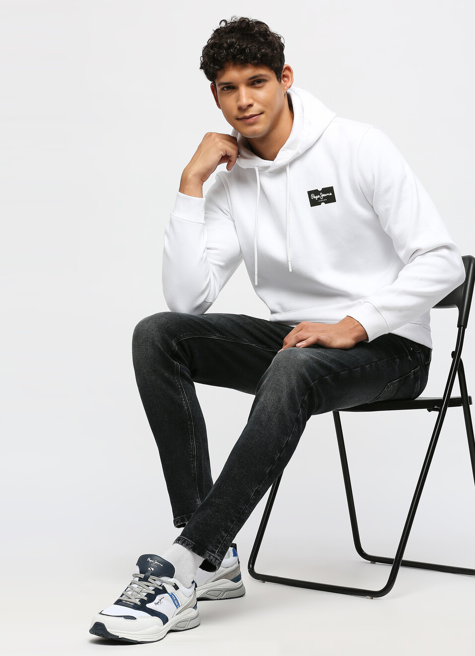 White Printed Hooded Sweatshirt, , large image number 5