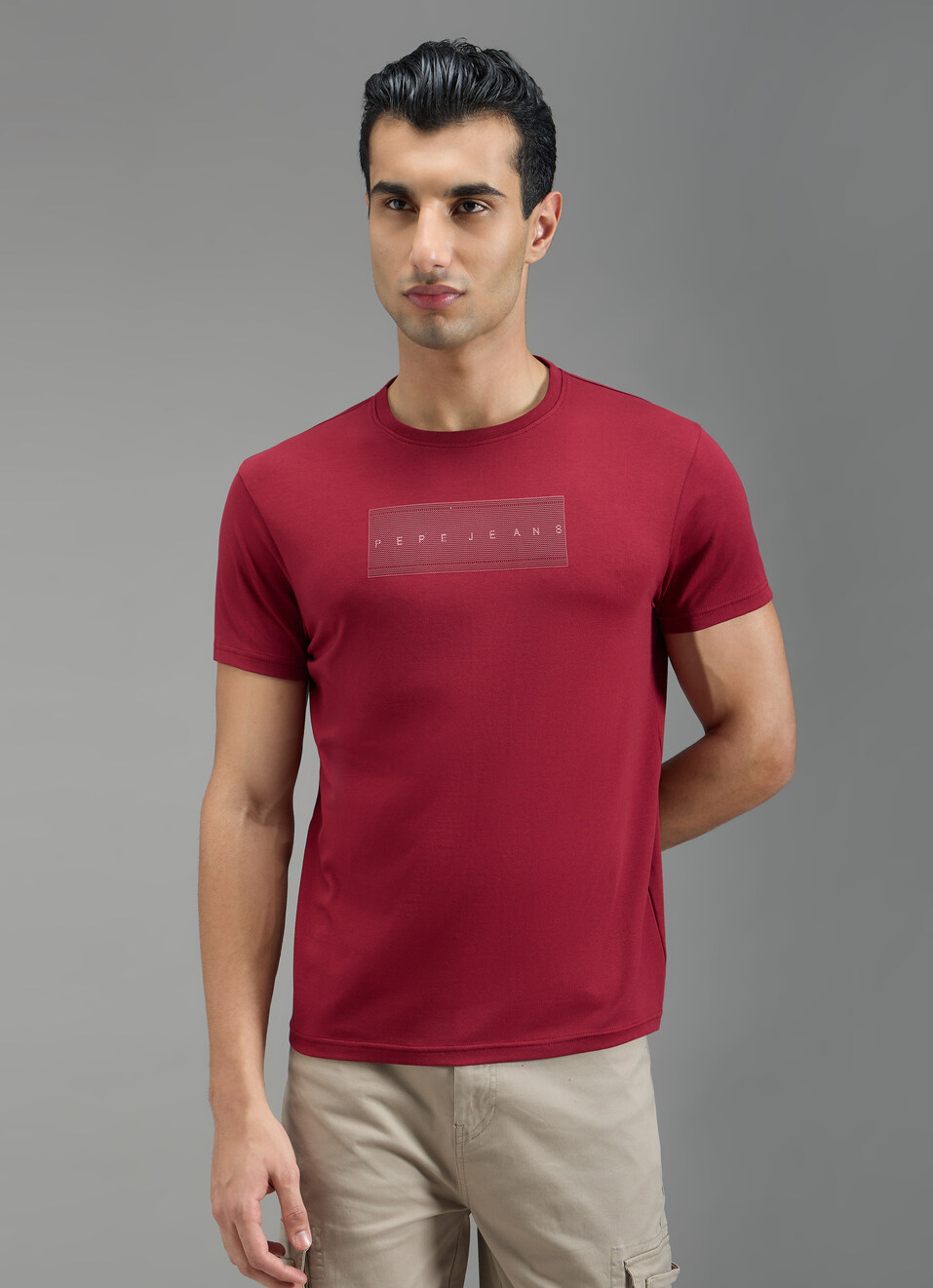 Men Red Typographic Print Slim Fit T-shirt, , large image number 1