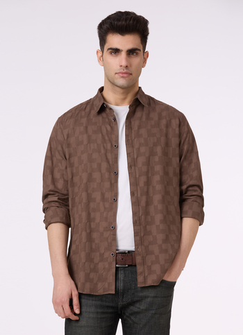 Men Light Brown Structured Full Sleeve Shirt