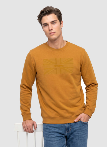 Men Brown Placement Print Full Sleeve Sweatshirt