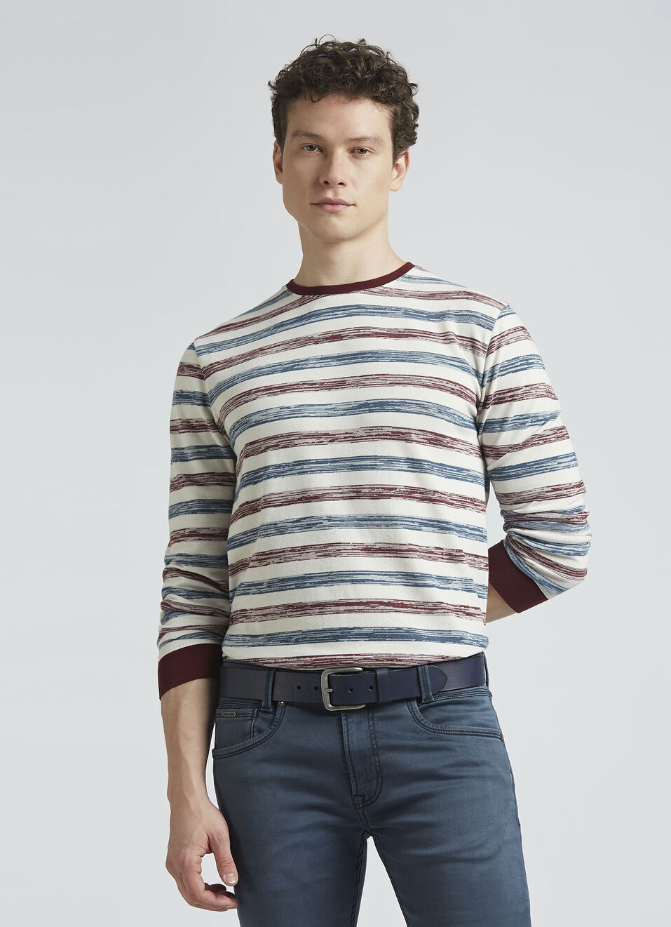 Burgundy Stripes Full Sleeve T-shirt, , large image number 0