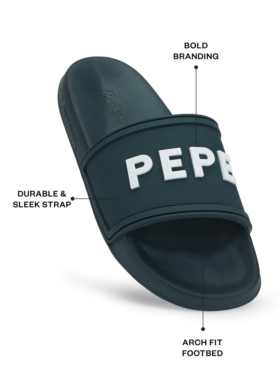 Men Green Slides With Arch Fit Footbed & Bold 3d Branding, , large image number 1