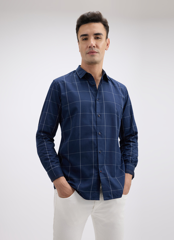 Men Navy Check Full Sleeve Shirt