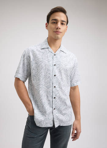 Men White Printed Resort Collar Short Sleeve Shirt