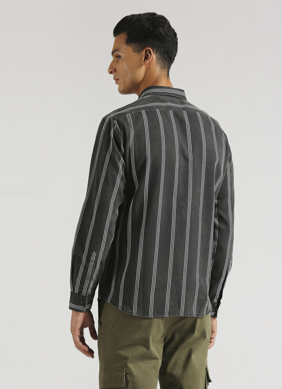 Black Yarn Dyed Sulphur Stripes Long Sleeve Shirt, , large image number 2