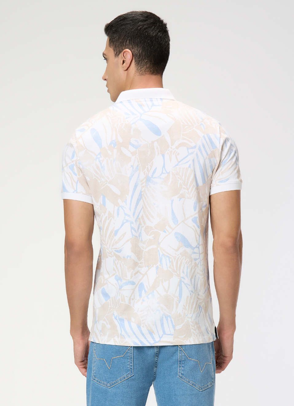 Men White Printed Polo Collar T-shirt, , large image number 2