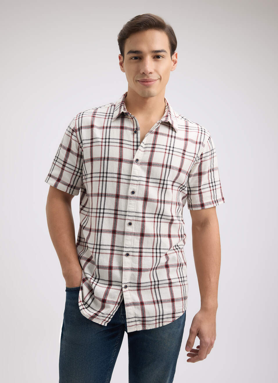 Men Maroon Check Short Sleeve Shirt, , large image number 1