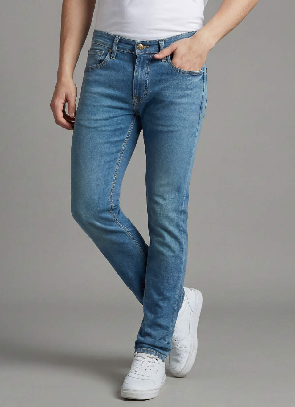 Vapour Blue Mid Rise Slim Jeans, , large image number 0