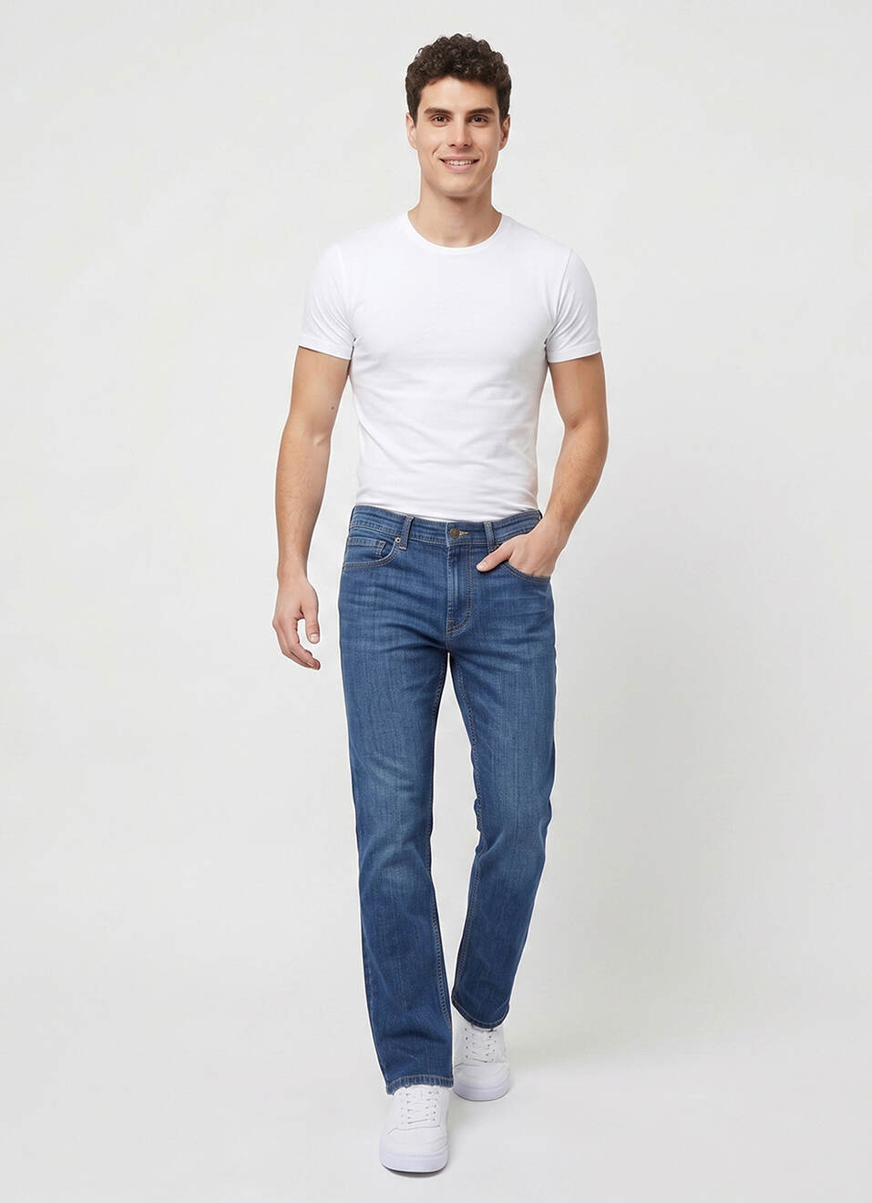 Men Blue Straight Fit Mid Rise Jeans, , large image number 7