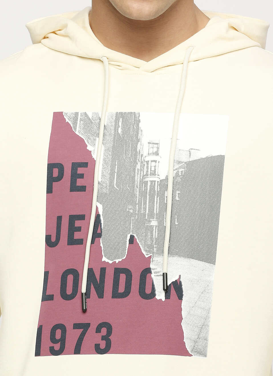 White Printed Hooded Sweatshirt, , large image number 4