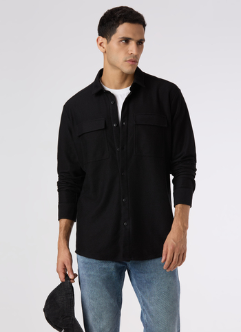 Men Solid Black Casual Shirt
