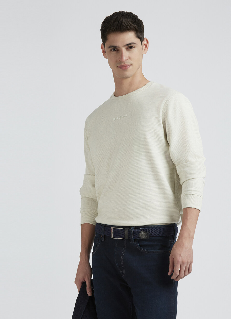Ecru Full Sleeve Ottoman Sweatshirt, , large image number 0