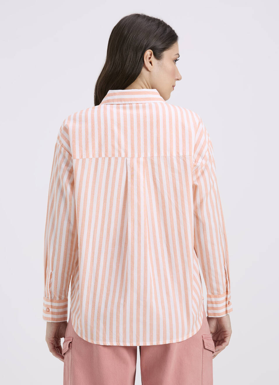 Women Orange Vertical Stripe Full Sleeve Oversized Shirt, , large image number 2