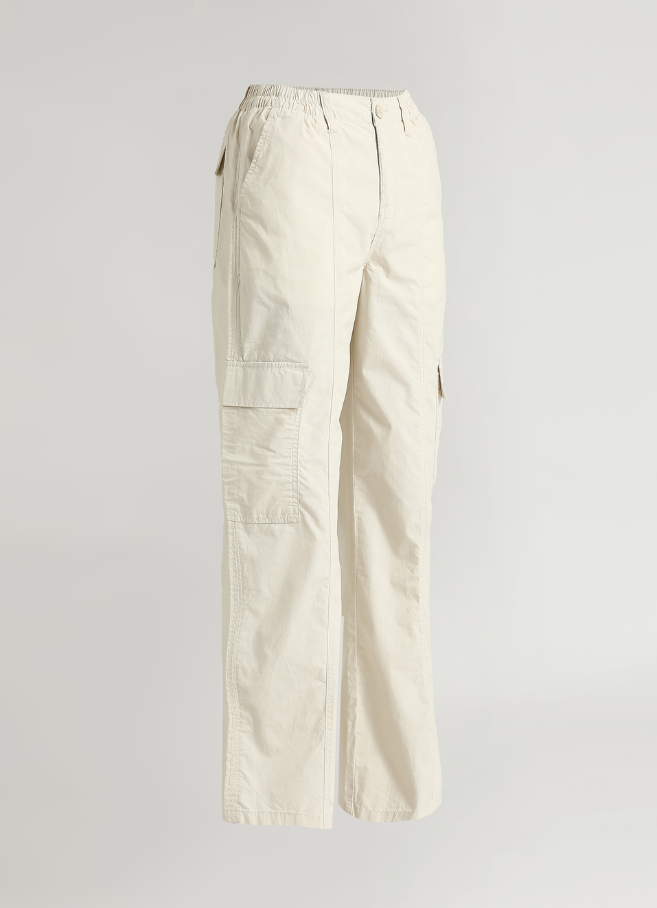 Ecru Mid Rise Parachute Cargo Pants , , large image number 7