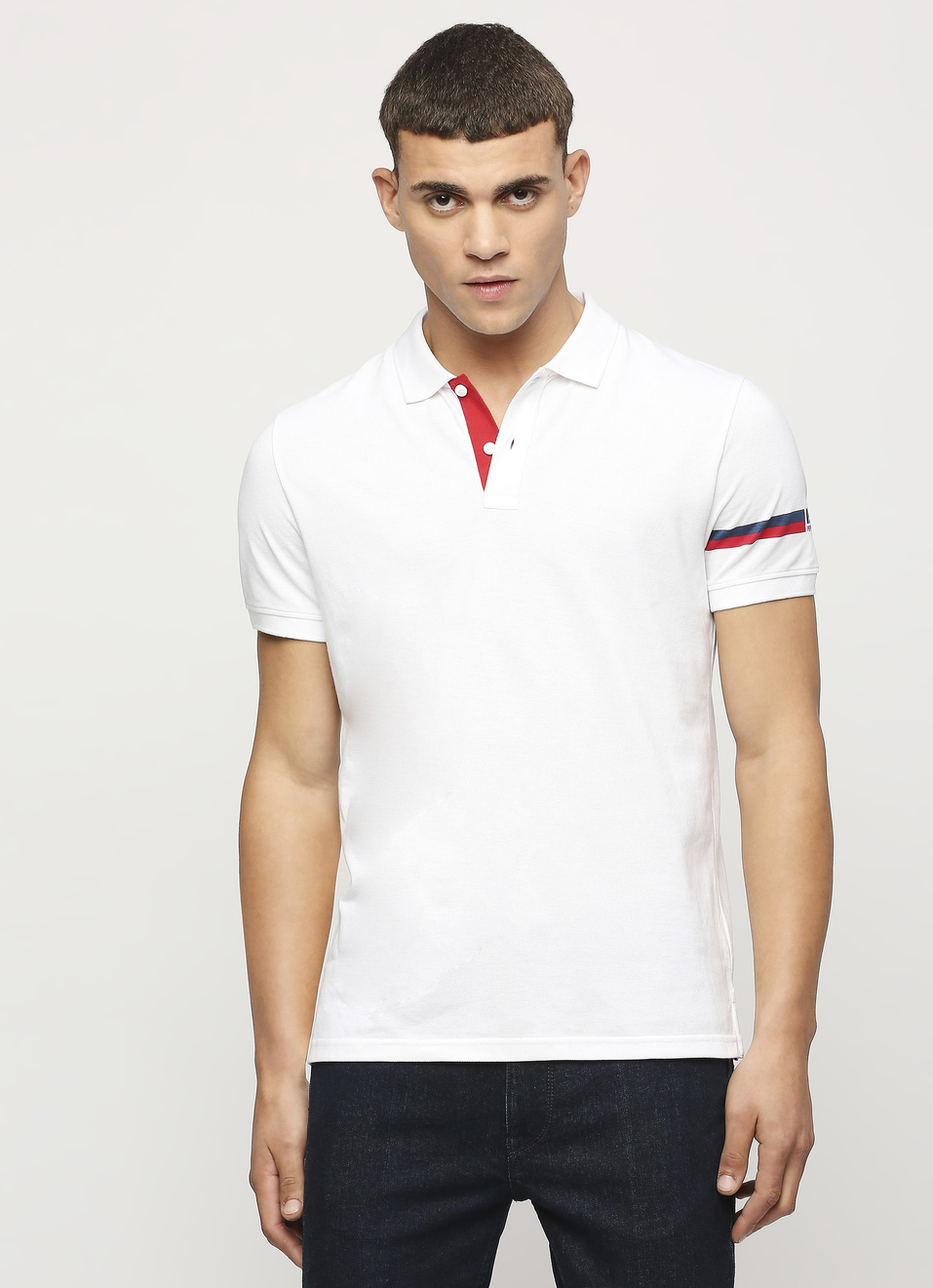 White Solid Short Sleeve Polo, , large image number 1