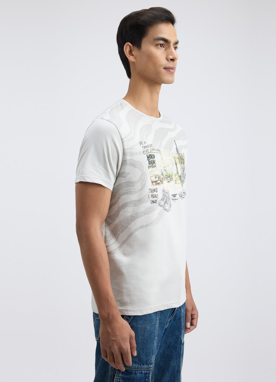 Men Grey Graphic Print Short Sleeve T-shirt, , large image number 3
