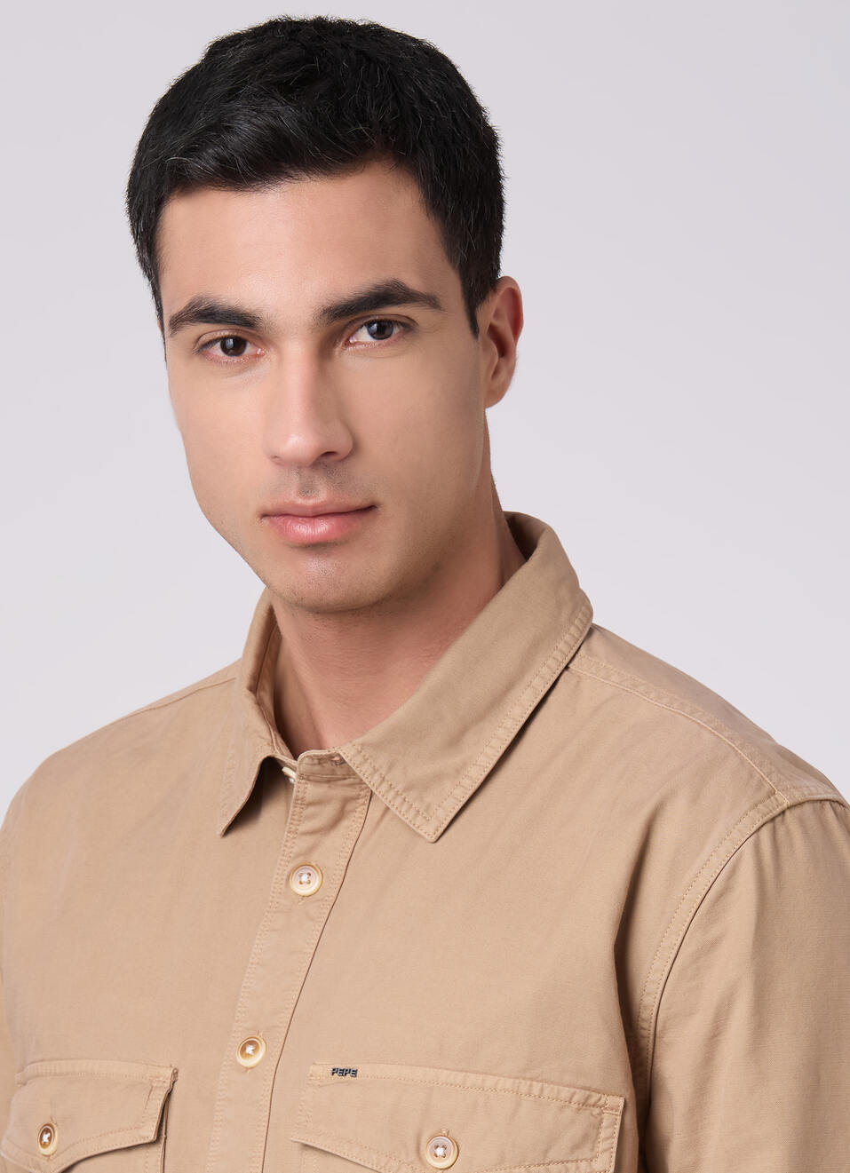 Men Khaki Beige Oversized Flap Pockets Shirt, , large image number 4