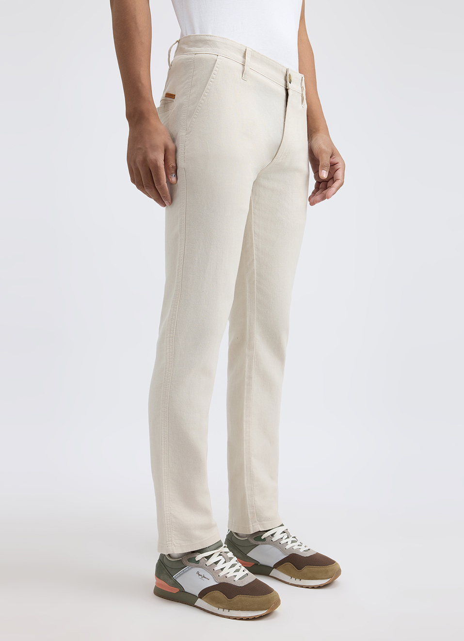 Men Ecru Mid Rise Chinos, , large image number 2