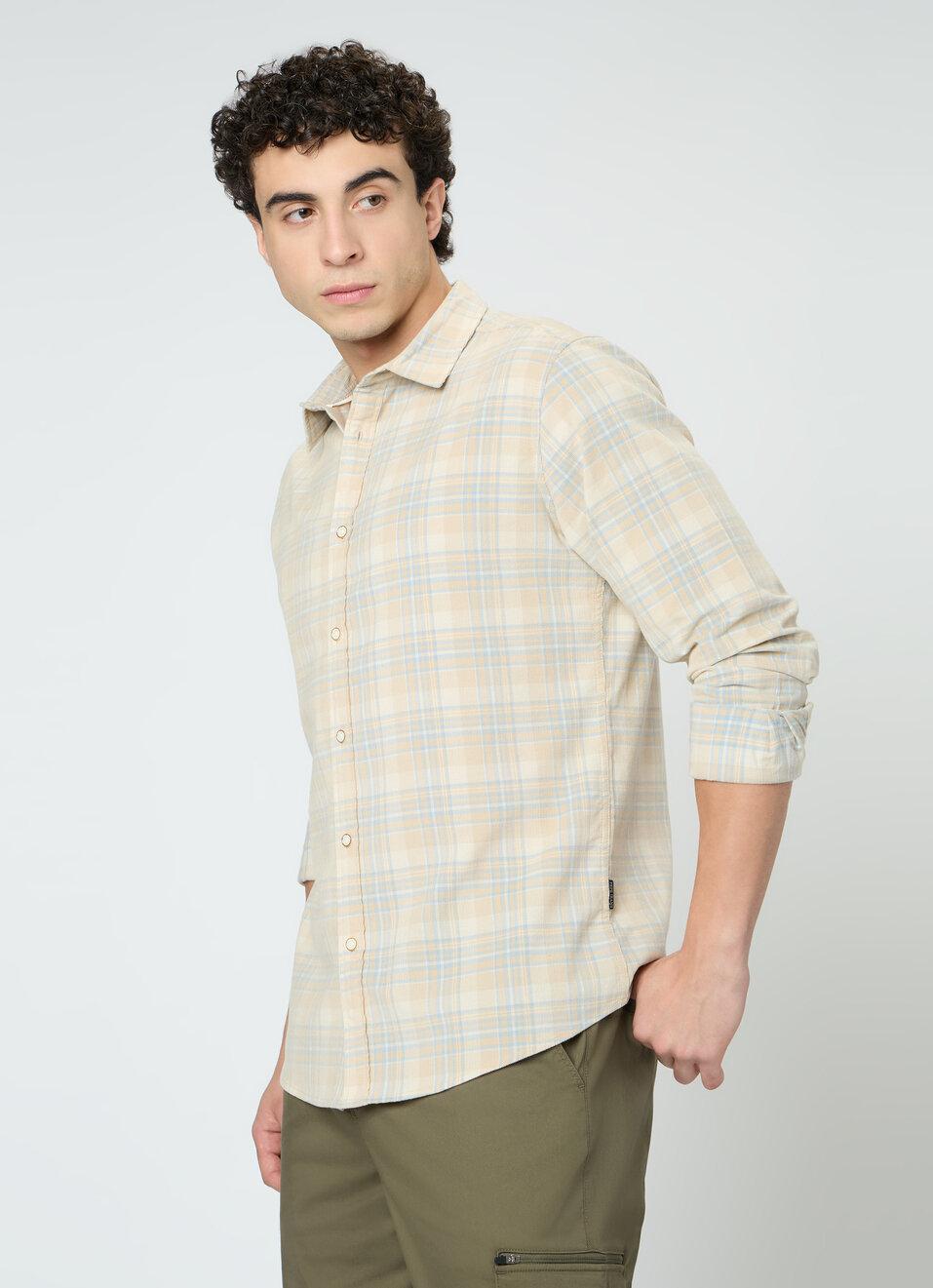 Men Beige Check Full Sleeve Shirt, , large image number 3