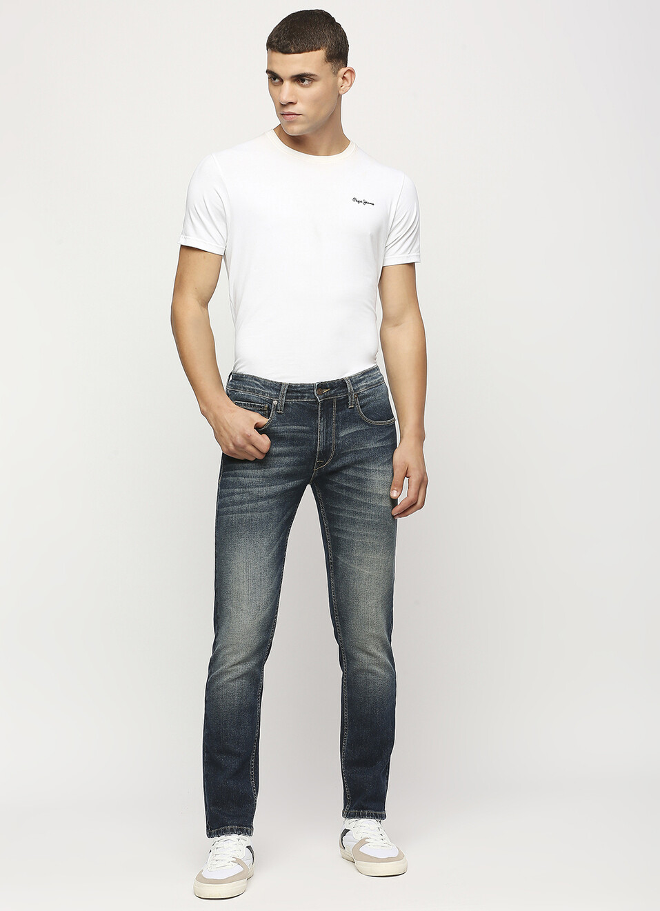 Vapour Dark Blue Low Waist Tapered Jeans, , large image number 1