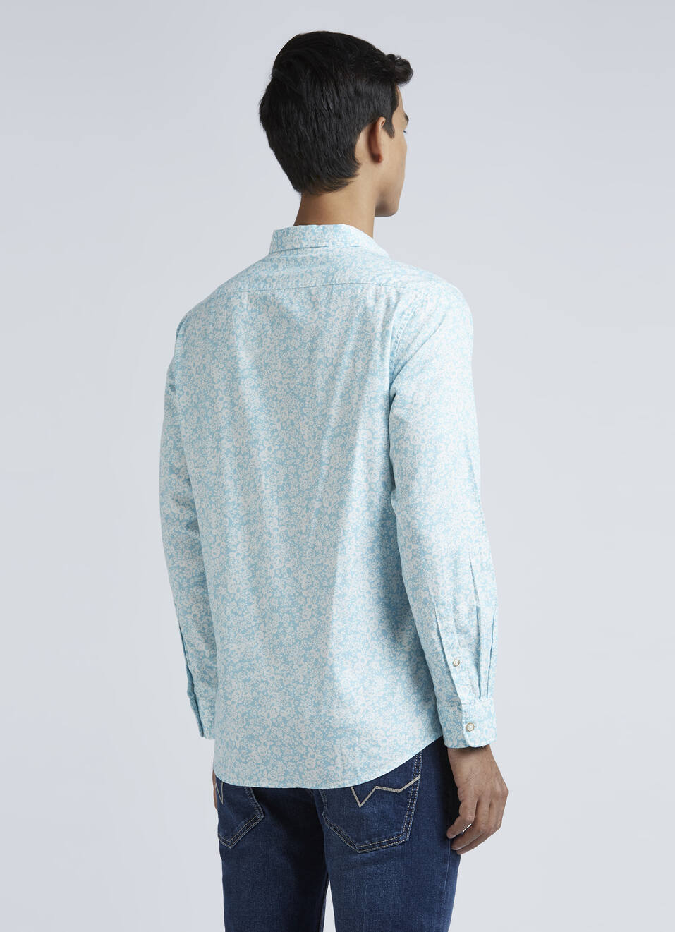 Blue Floral Print Full Sleeve Shirt, , large image number 1