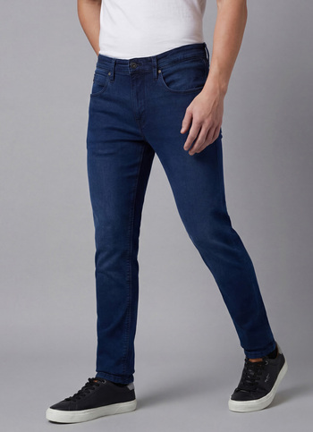 Men Blue Mid Rise Tapered Structured Jogger Like Jeans
