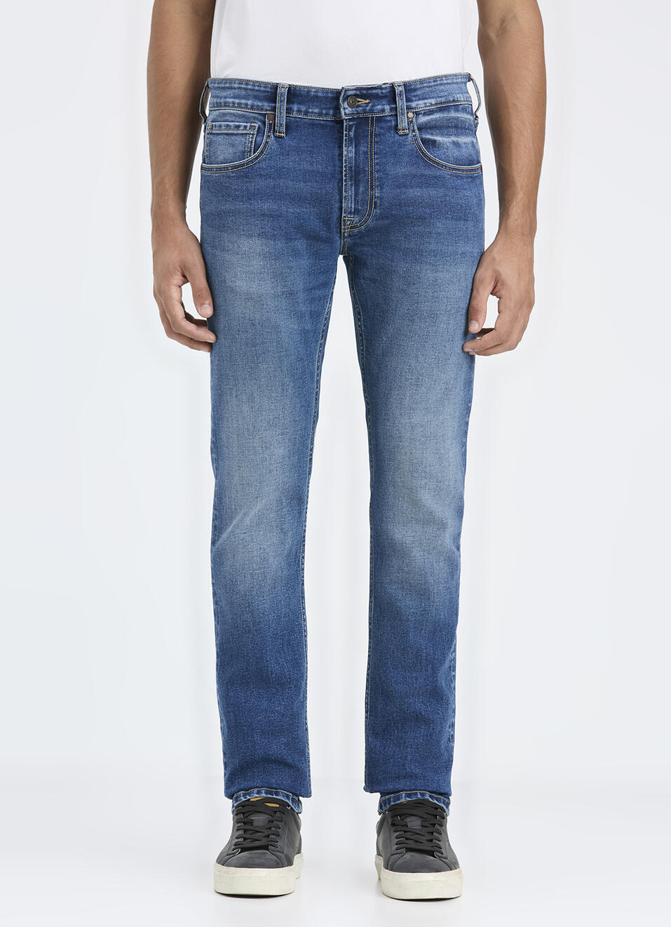 Men Blue Mid Rise Slim Fit Stretchable Jeans, , large image number 5