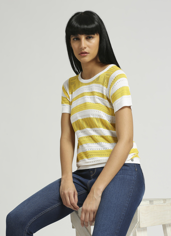 Yellow Stripes Self Design Flat Knit Top