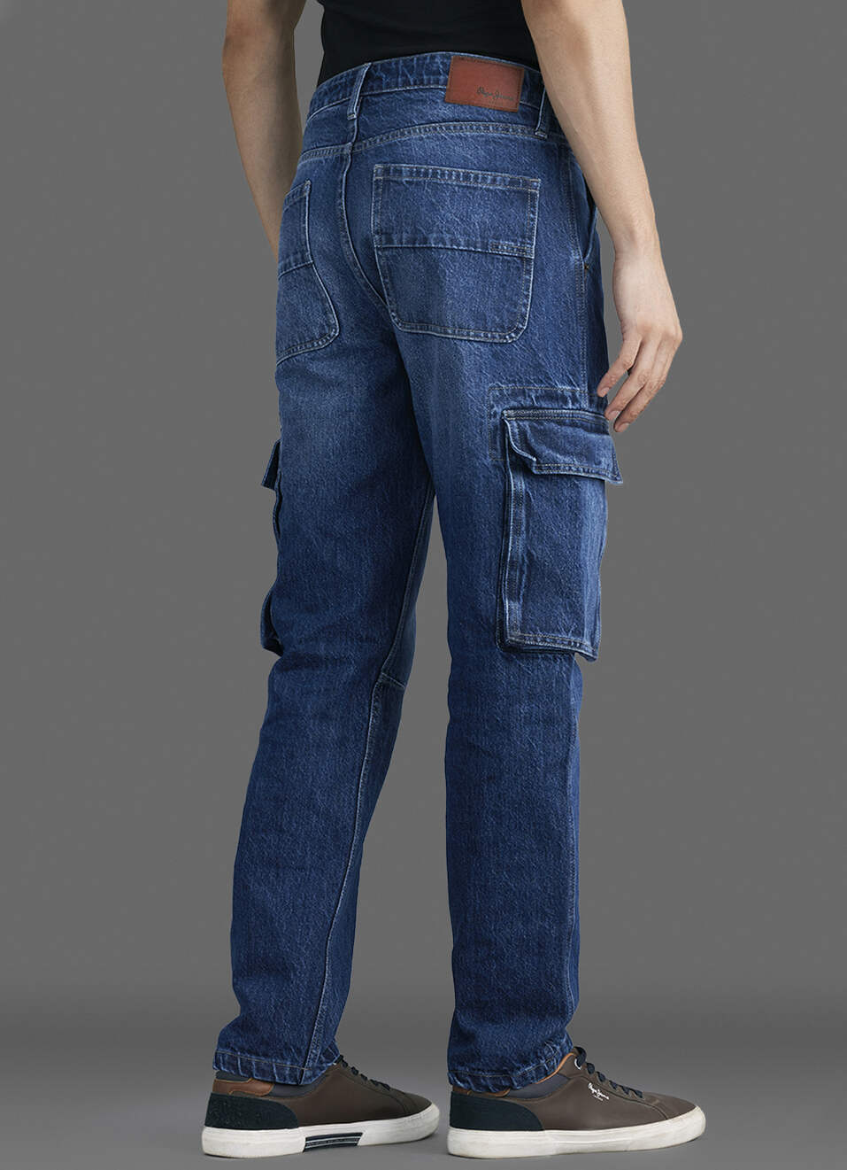 Men Blue Straight Fit Mid Rise Cargo Jeans, , large image number 3