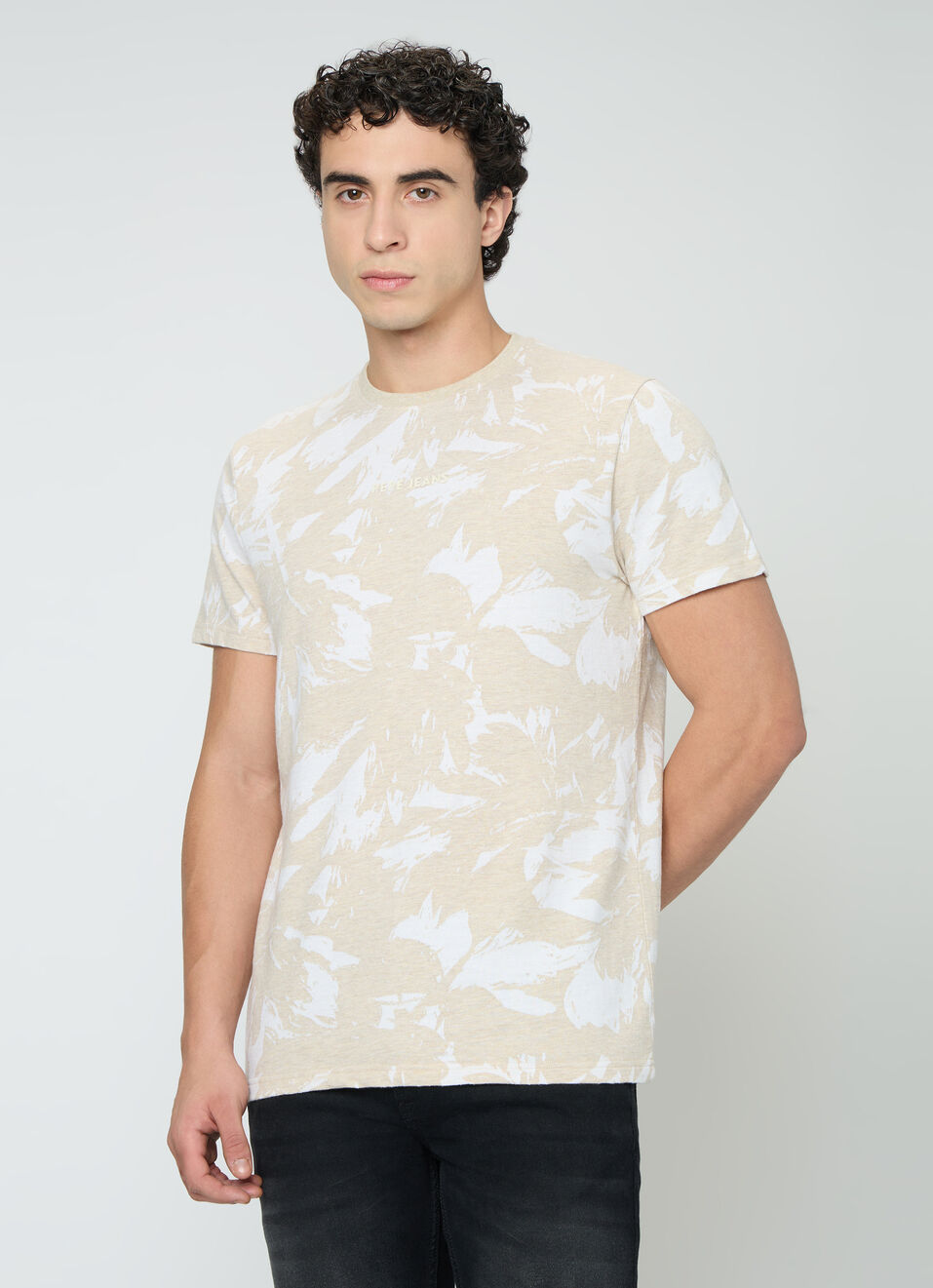 Men Ivory White Printed Slim Fit T-shirt, , large image number 3